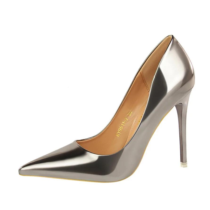 Fashion European and American Fashion Metal High Heels Women's Shoes High Heels Shallow Mouth Pointed Sexy Nightclub Show Thin Shoes