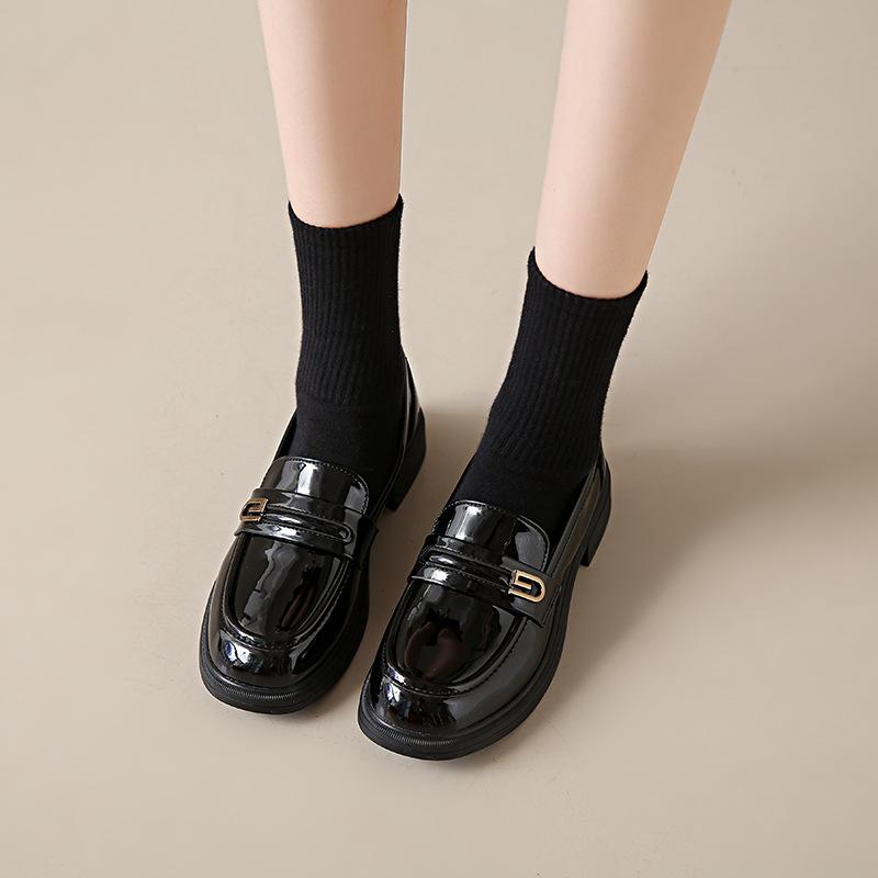 2025 New British style loafers Doudou shoes platform shoes one pedal women's shoes French single shoes Mary Jane small leather shoes