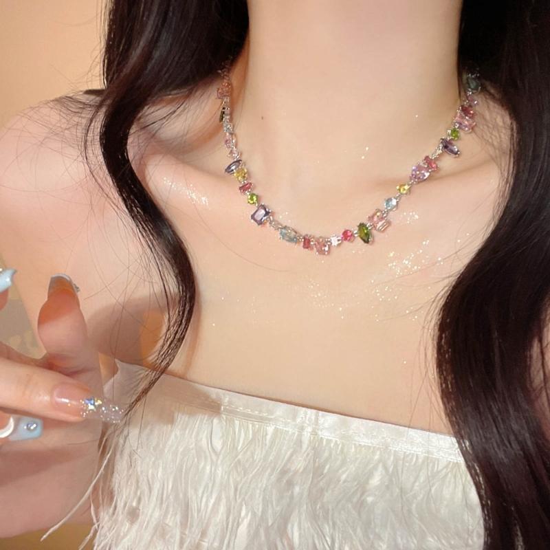 Heart Aesthetic Zircon Necklace Bead Chain Bracelet Clavicle Chain Women Girls Wedding Jewelry Party Birthday Gift