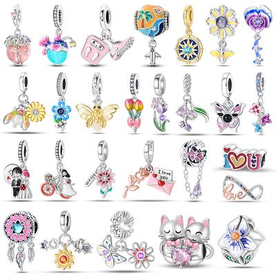 Fit Original  Flower Charms S925 Silver Turtle Daisy Charm Dangle Pendant Beads Bracelet DIY Women Fine Jewelry Gift