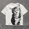 Summer Harajuku Letter Graphic T Shirts Y2k Tops Cat Print Unisex High Street Oversized T Shirt Streetwear Vintage Tee Clothing