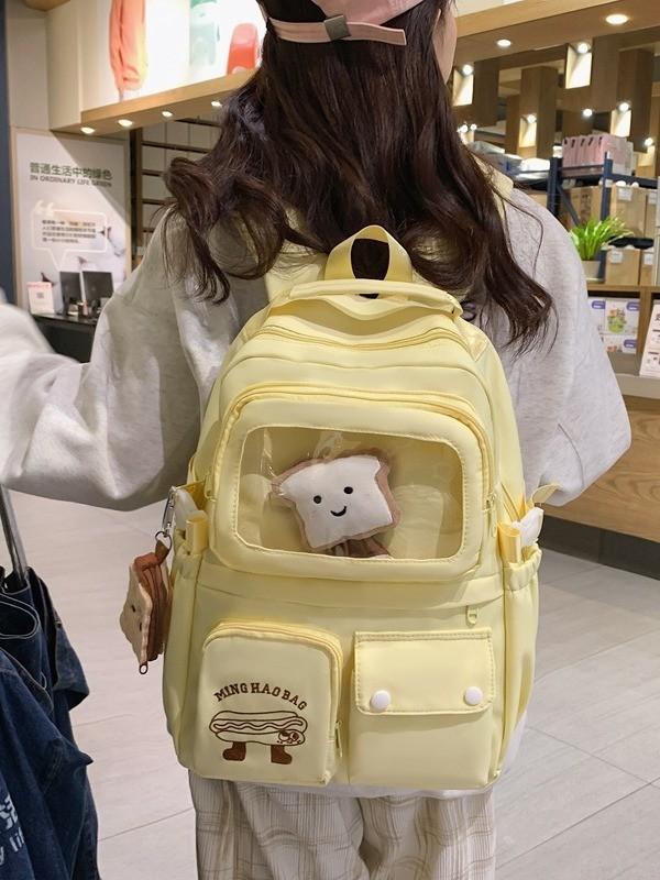 School Girl Backpack Nylon With Letter Pattern For Elementary Students