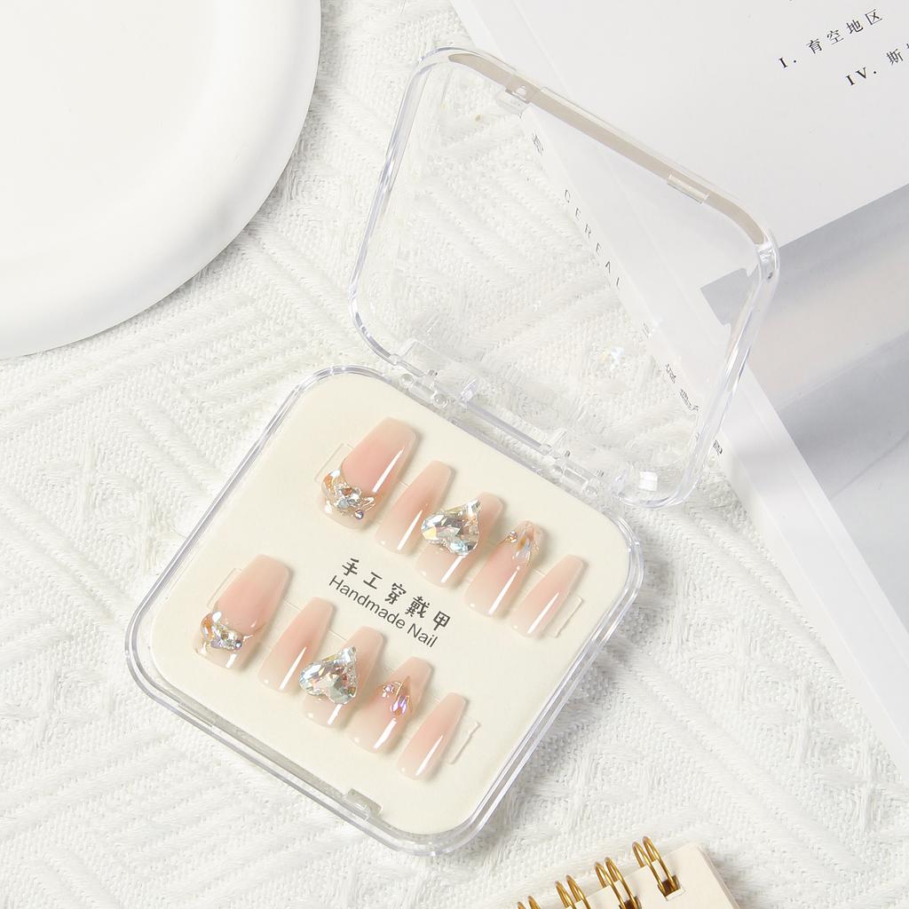 Pure Hand-dressed Armor New Year White Long Love Nail Art Patch Butterfly Full Diamond Luxury Hand-made Nail Clip