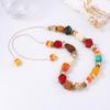 Simple and Fashionable Drawstring Necklace with Geometric Wooden Beads and Sliced Colorful Women's Necklace