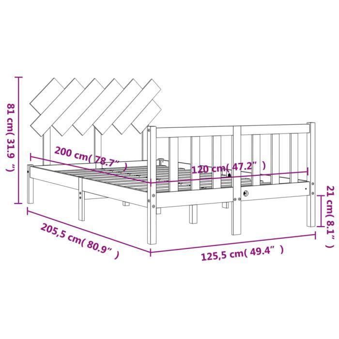 VidaXL Cadre de lit avec tête de lit 120x200 cm bois massif 3193461