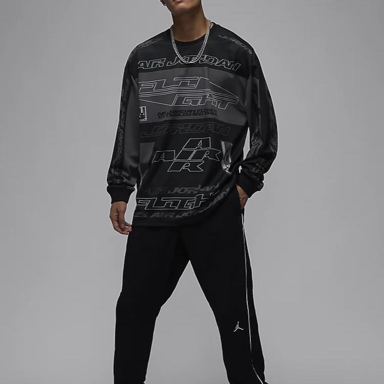 Jordan MVP Printed Casual Sports Crew Neck Pullover Long Sleeve T-Shirt Men Tops Black Mineral-Slate-Blue FV7240-010