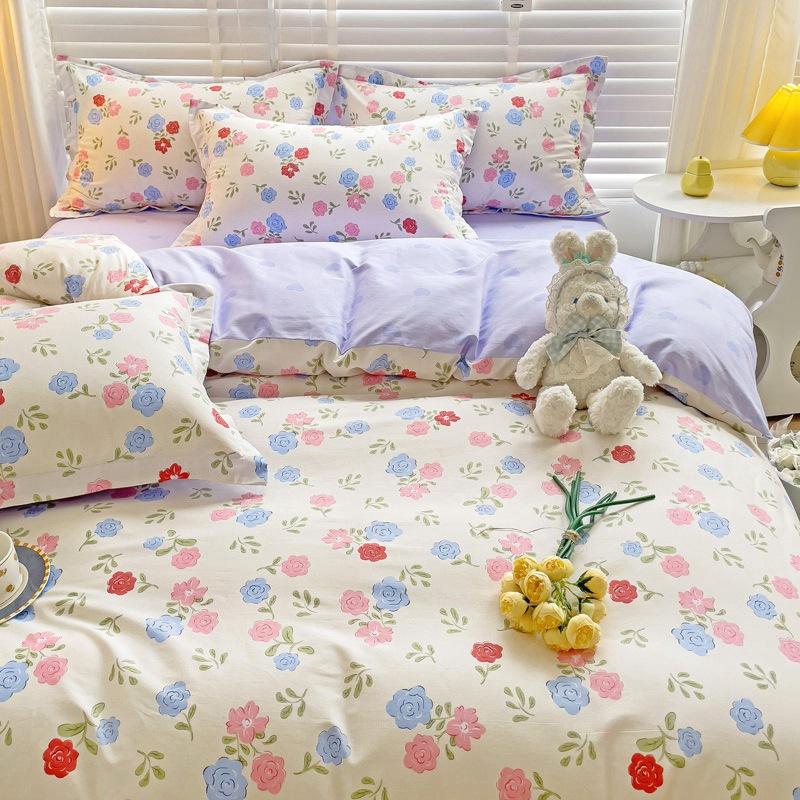 Vierteiliges Set aus Bettwäsche aus reiner Baumwolle, Bettbezug, Bettwäsche, dreiteiliges Bettlaken-Set für den Schlafsaal