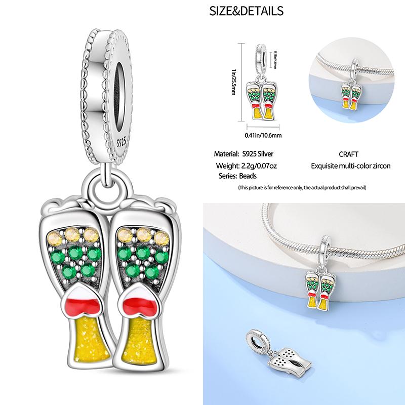 Copper Beer Festival Series Wine Glasses Charms Fit Original Bracelet For Women Birthday Fine Jewelry Gift