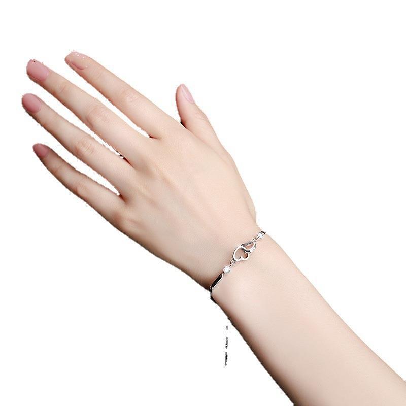 Heart bracelet simple and sweet personality bracelet double heart-shaped niche design jewelry