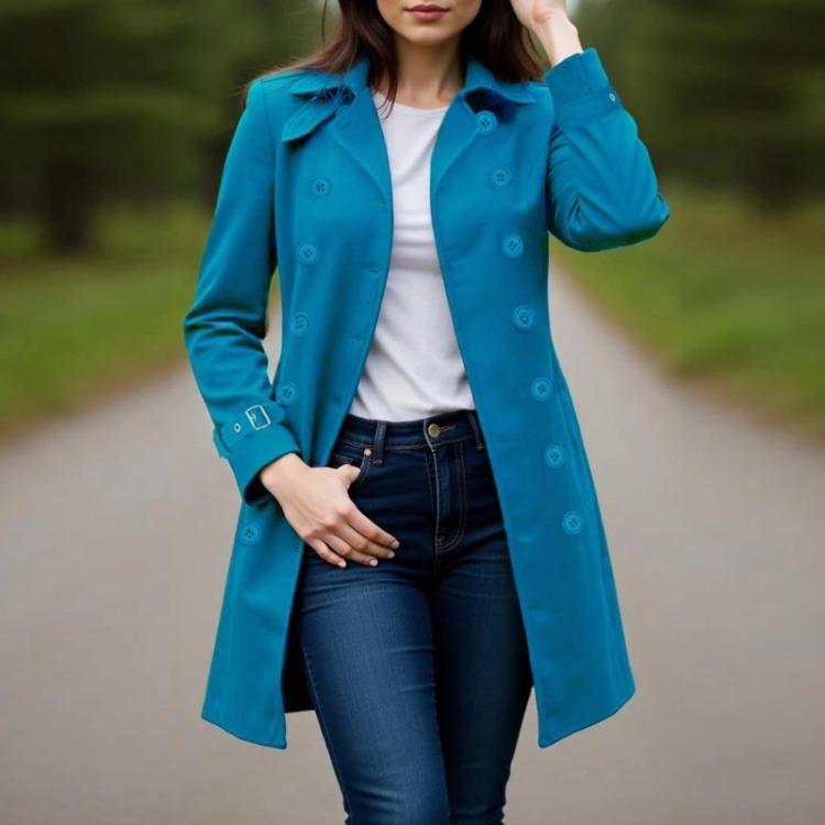 Fall Winter Womens Double Breasted Long Overcoat Dressy Windbreaker Outerwear