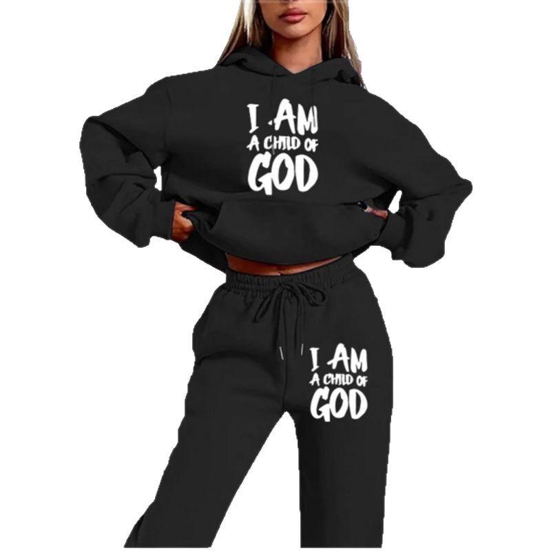 Trend Plus Size Fleece Sweater Sweatpants Set New Hooded Drawstring Printed Alphabet Sweater