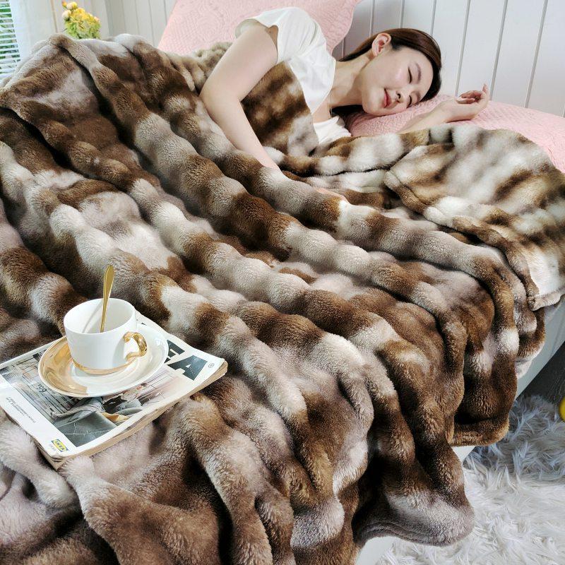 Tuscany Bubble Fleece Blanket Faux Rabbit Fur Double-Sided Thick Warm for Couch Nap Bed