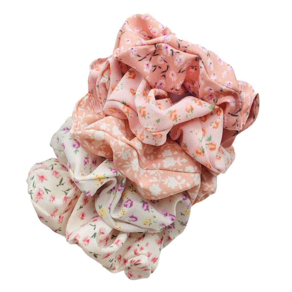 5pcs/set Sweet Cute Print Flower Scrunchies For Women Stretch Hair Accessories Elastic Rubber Band Rope Headwear Ditsy Floral