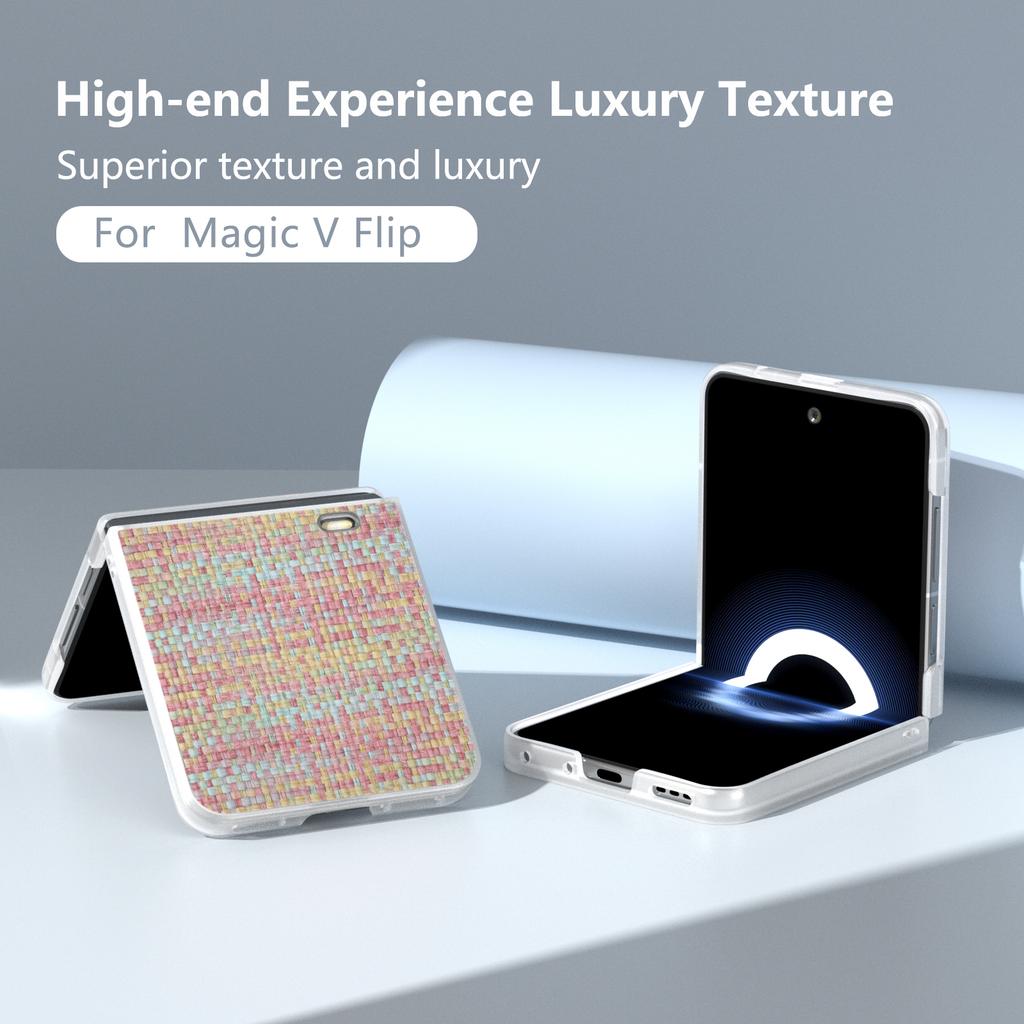 For Honor Magic V Flip 5G Case Plaid Texture Leather+PC Phone Cover with Matte Edge