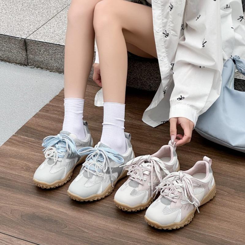 Summer pair of shoelaces women's leather new comfortable and lightweight casual shoes breathable platform sports board shoes