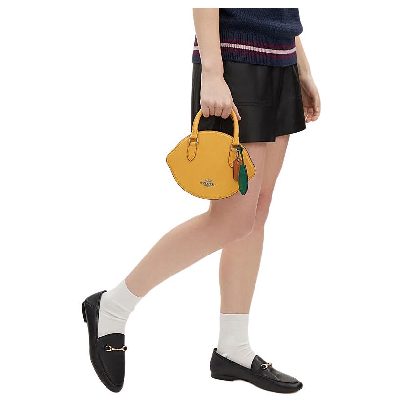 Coach Lemon 21 Logo Zip Closure Leather Crossbody Bag Unisex Crossbody Bag Honeycomb CR251-SVRGJ