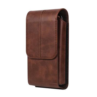 Vertical Smartphone Leather Waist Pack with Card Slots & Belt Buckle - Men's Trendy Multi-functional Crossbody for Elderly.