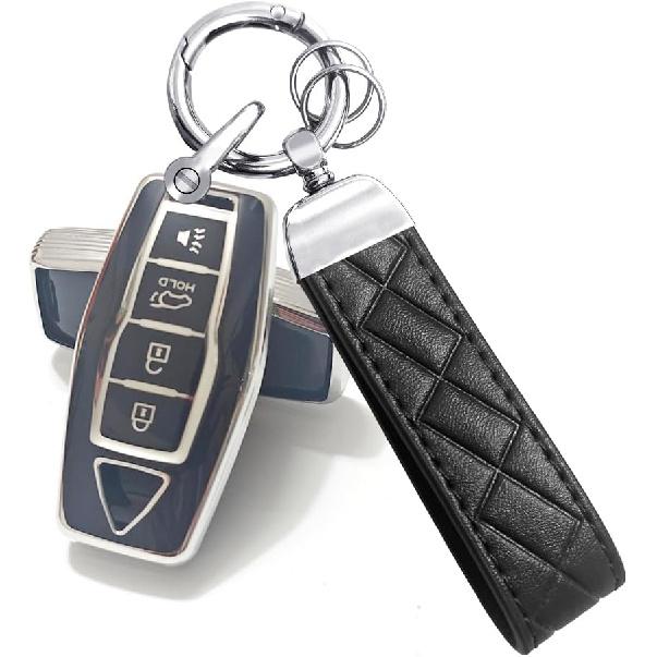 Car Key Fob Cover Compatible with Mitsubishi Outlander 2025 2024 2023 2022 Case TPU Protector Cover Keychain 4 Buttons Gold White