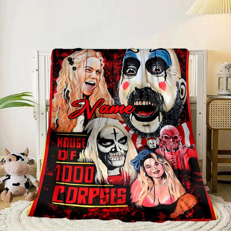 Custom Name Horror Clown Artwork Blanket bed sofa Blanket Flannel Blanket for Camping, Hiking, Picnic Essentials,gift for family and friends