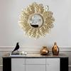 Hanging Wall Mirror Iron Frame Round Decorative Wall Mirror Golden Leaf Wall Mirror For Living Room Bedroom Office Home Decor