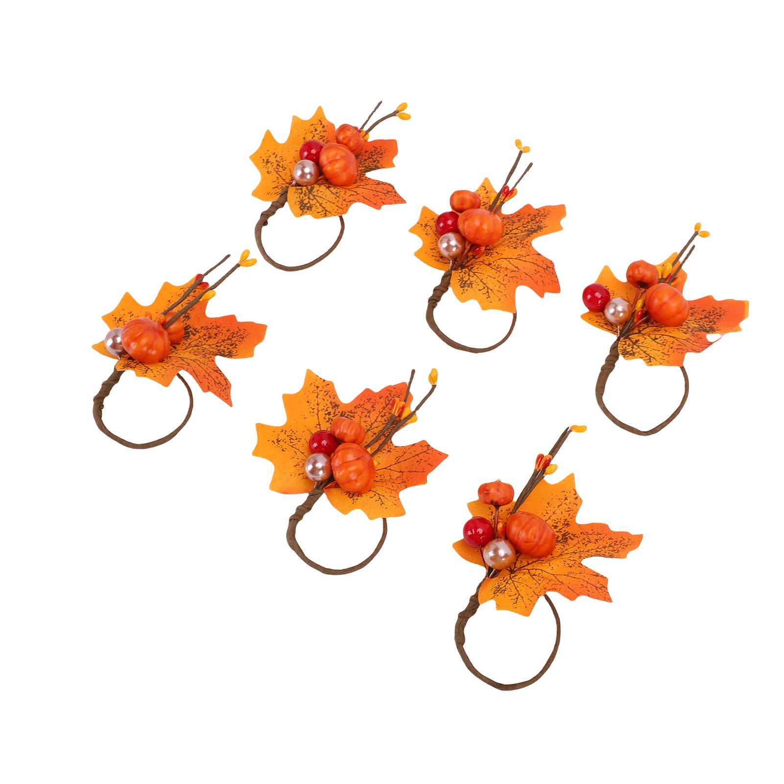 6PCS Artificial Maple Leaves Plastic Autumn Fake Maple Leaves Fall Decoration with Berries Pumpkins for Farmhouse