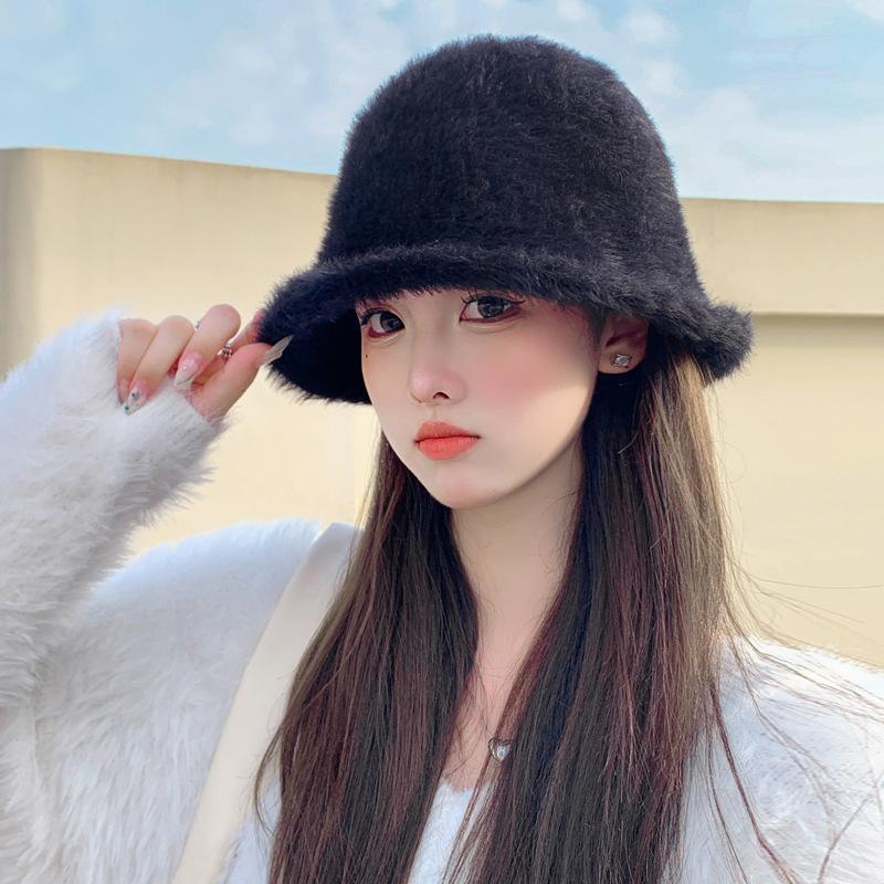 Korean New Autumn and Winter Hat for Women Japanese Fisherman Hat Solid Color Versatile Plush Warm Bucket Hat Trendy