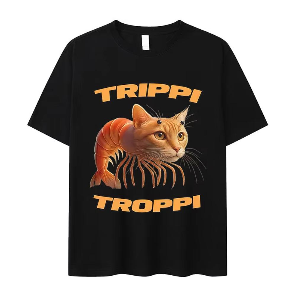 Итальянский Brainrot Trippi Troppi Смешной Кот Мем Графическая Футболка Мужская Женская Модная Оверсайз Футболки Летние С Круглым Вырезом Хлопковые Футболки S разноцветный