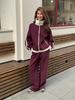 American retro lazy neutral wind contrasting color lapel sweater set women's high-end loose straight trousers two-piece set