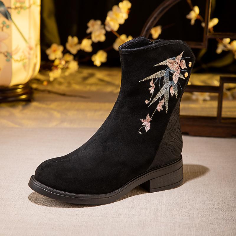 

Женские зимние теплые ботинки для снега на низком каблуке с вышивкой, женские ботинки для ходьбы на толстом блочном каблуке с подкладкой из искусственного меха и боковой молнией 40