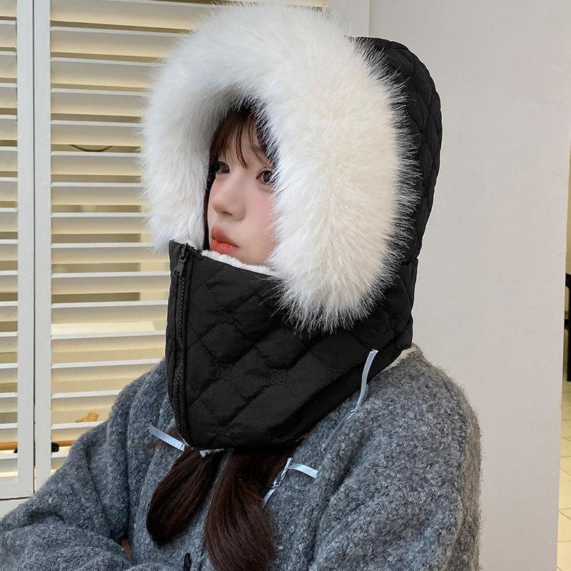 Plush Lei Feng Hat Women'S Winter Plush Thickened Thermal Cotton Hat Scarf Integrated Cycling Artifact Windproof Ear Hat