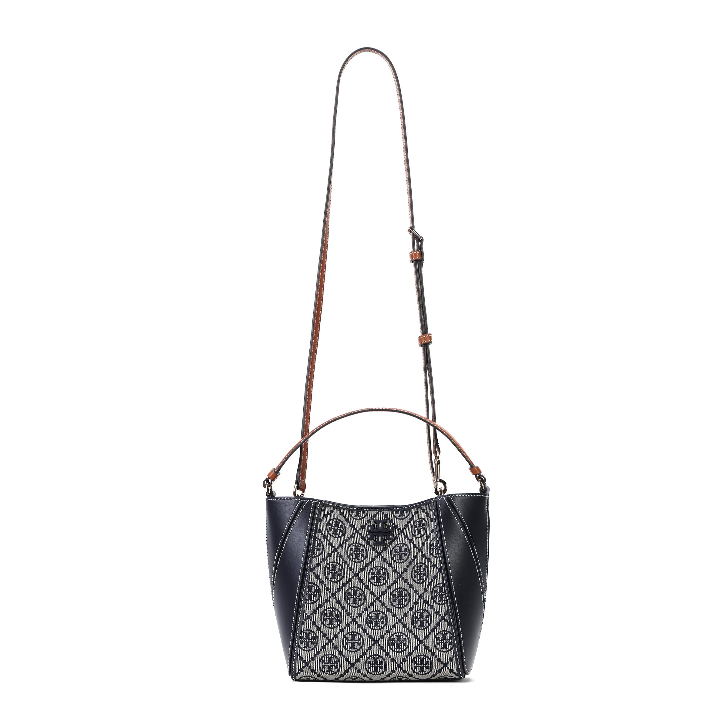 

Tory Burch Mcgraw Logo Magnetic Snap Bucket Bag Women Handbags Navy-Blue 160232-405 Basic Set (Bag+Dust Bag)