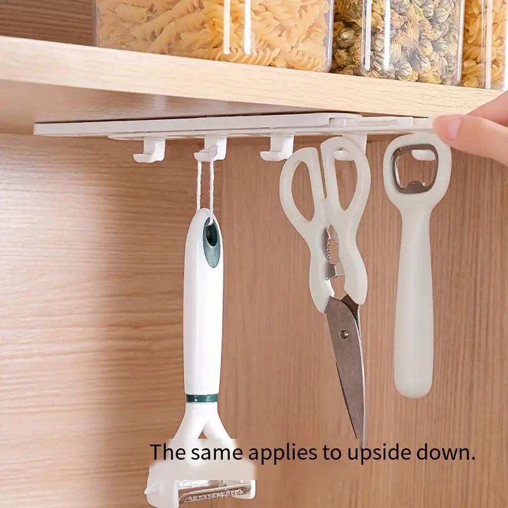 5-head Hook Punch-Free Slot Slide Hook Retractable Storage Rack Cabinet Push-Pull Adhesive Hook Kitchen Storage Organizer