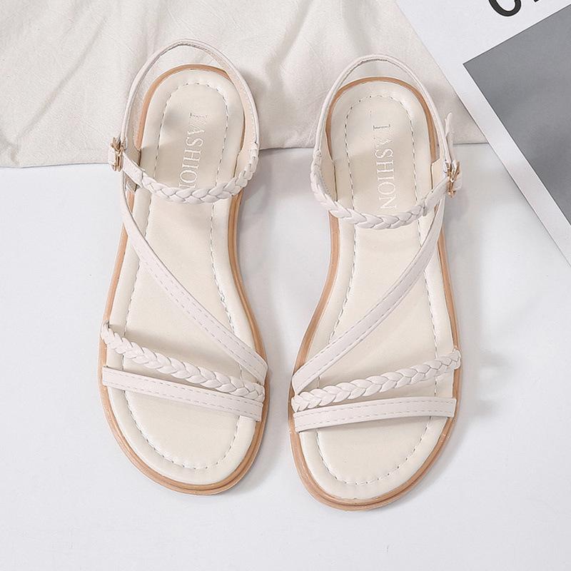 Beautiful Explosion Casual Flat Sandals Women's Outer Wear Summer New Fashion Versatile Soft Sole Pregnant Women's Roman Shoes