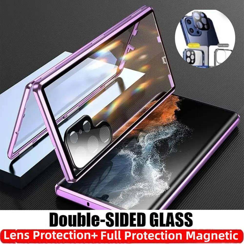 Magnetic Case for OnePlus 12/ 12R/ 13/ 13T with Metal Frame Phone Bumpers Double Sided Tempered-Glass Full Lens Protection Cover
