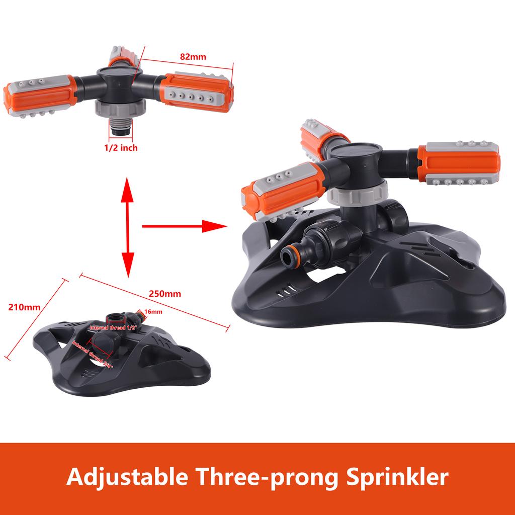 360 Degree Rotary Sprinkler 3 Arm Base Sprinkler Adjustable Spray Direction 1/2" Quick Connector Garden Yard Lawn Sprinkler