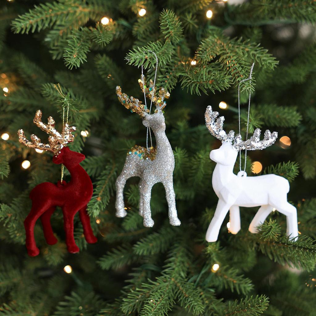 Christmas Reindeer Pendant: Glittering Flocked Ornament for Trees