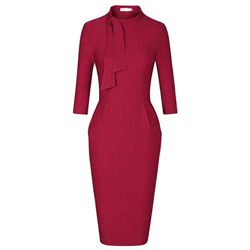 Buy Women Formal Midi Dress Euramerican Elegant Bodycon Bow Collar Long