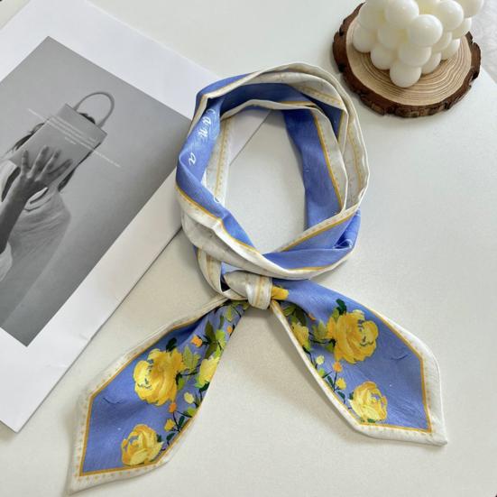 Kvinner Sommer Skjerf Bag Dekorasjon Myk Kontrast Farge Blomstertrykk Kunstnerisk Maleri Dekorer Hals Glatt snøring Dame Hårbånd Hårtilbehør