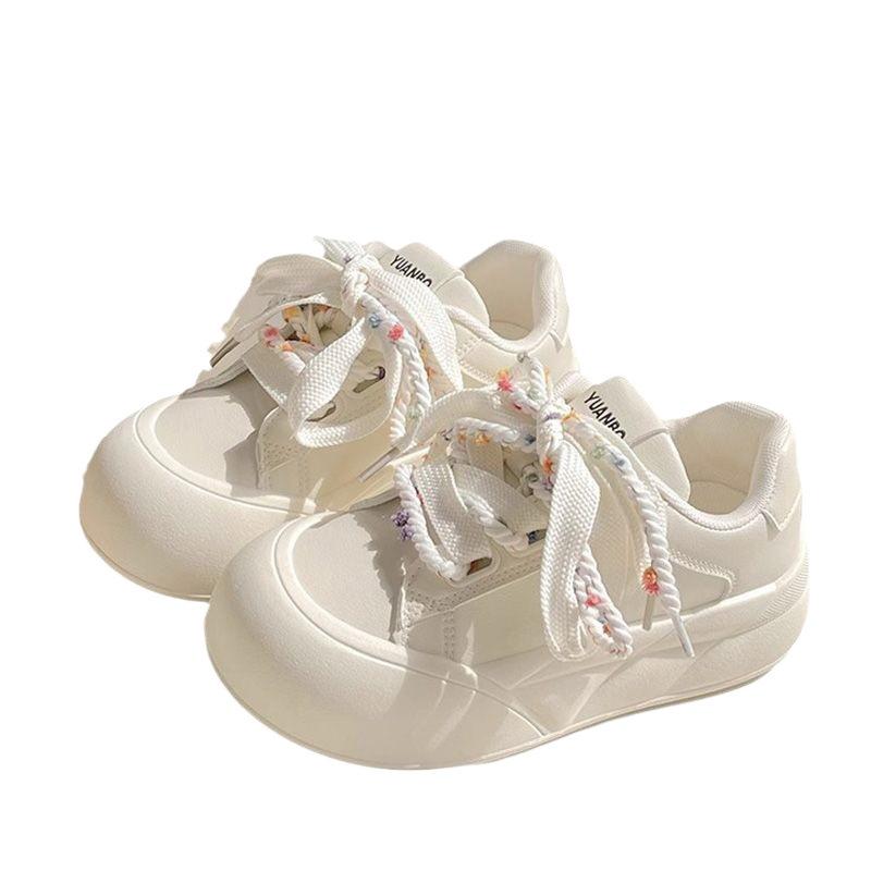 Milk Fufu with Skirt Little White Shoes Women's Autumn 2024 Round Head Ugly Cute Shoes Casual Versatile Low Top Thick Baseplate Shoes