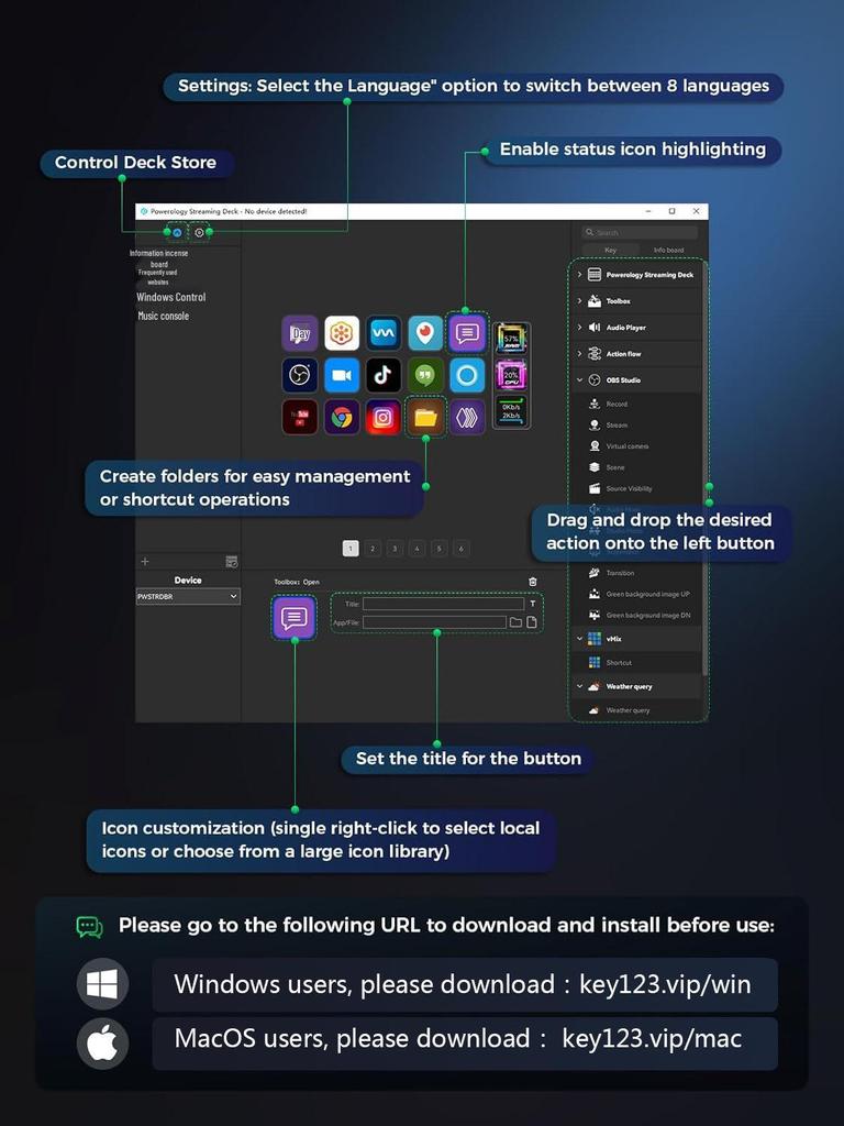 Visual Customizable Keyboard Streamdeck HSV293S Controller