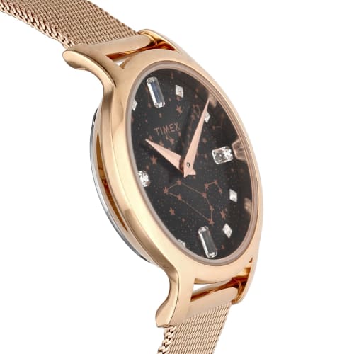TIMEX Transcend Celestial Watch, 31mm, Black Dial, Brass, Mineral Glass, Quartz Movement, Women's, Pink Gold, TW2V52100, Philippines