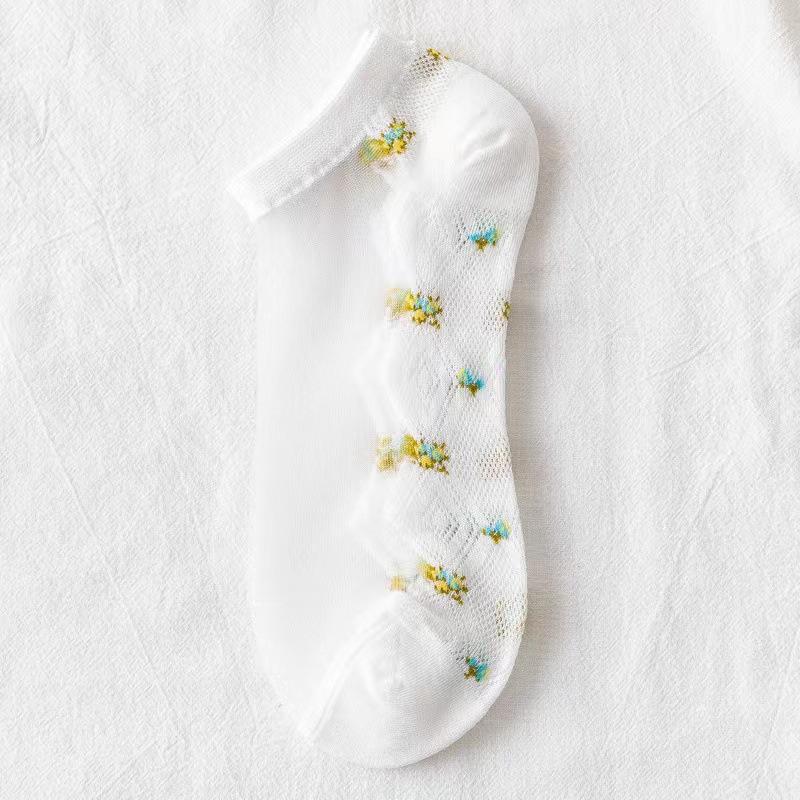 1Pcs Women Fashion Summer Glass Stockings Women Thin Stockings Small Floral Card Silk Socks Transparent Color Cotton Socks