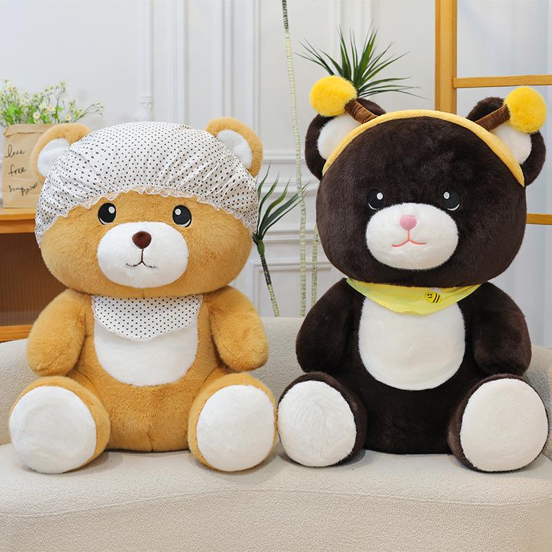 New cute bear family doll couple teddy bear plush toy press doll for girls gift doll