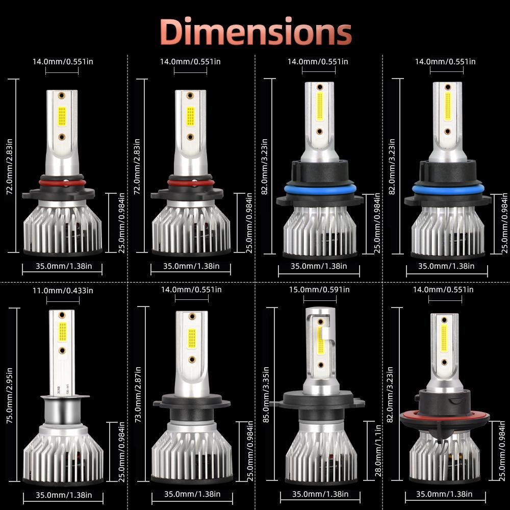 2pcs LED Bulbs Headlights H4 H7 High&Low Beam Lamps 25000LM 6000k white Light Super Brightness 60000hrs Lifespan Plug-N-Play