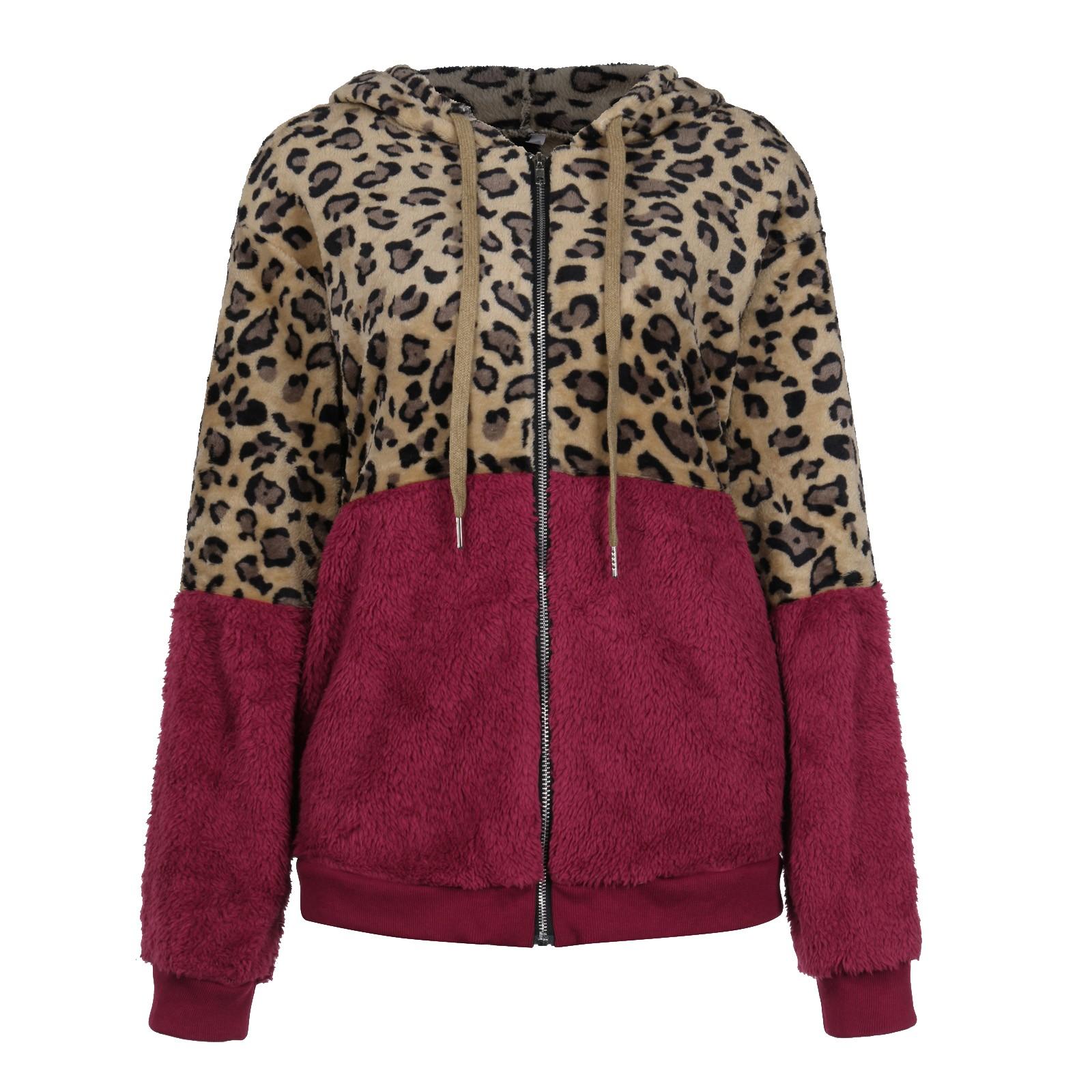 

Женская повседневная мода с капюшоном и длинными рукавами, пуловер с леопардовым принтом, плюшевая куртка-свитер XL