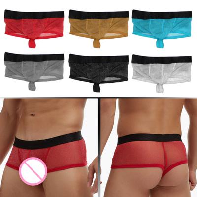 Erkek Boxer İç Çamaşırı Düşük Bel Şeffaf İnce Şort Külot Yama Renk U-Dışbükey Geniş