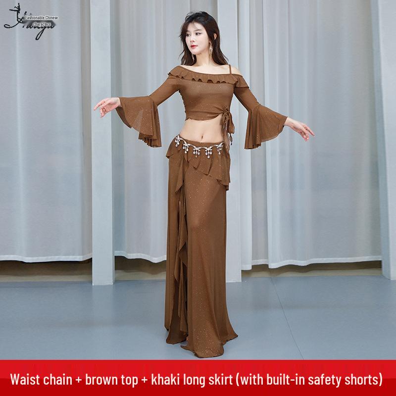 Huayu Belly Dance Costume: Mesh Sequins Dress Set for Women