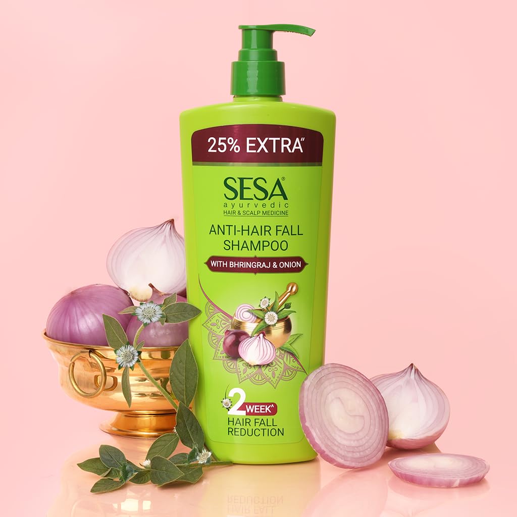 SESA Ayurvedisches Anti-Haarausfall-Shampoo für trockenes, krauses Haar 500ml | Parabenfreier Kräuterreiniger für Spliss und stärkere Wurzeln