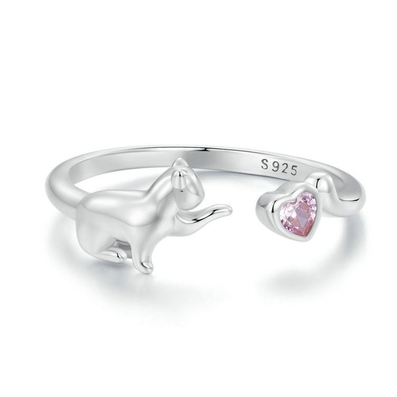 WOSTU Solid Pure 925 Sterling Silver Cute Cat Finger Ring for Women Girl Band Rings Party Jewelry Gift For Girlfriend CQR341