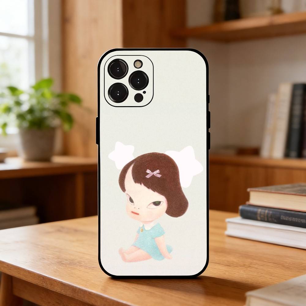 Cute Y-Yoshitomo Nara Phone Case For iPhone17,16,15,14,13,12Plus,Pro Max,XS,5G Soft Silicone Black Cover iPhone15